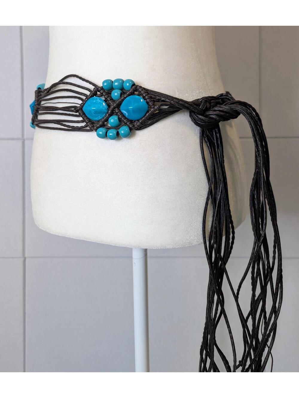 Vintage y2k macrame beaded wrap tie belt